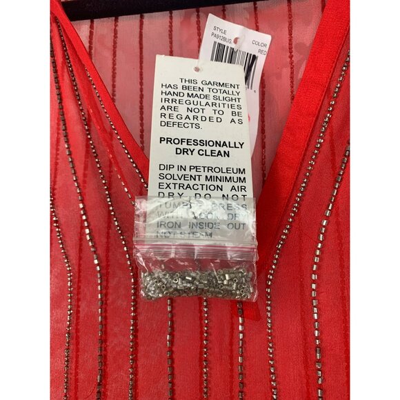 NWT Sheer Parker Red Sleeveless Beaded Silk V-Neck Top L $308 Holiday Xmas - Picture 5 of 7